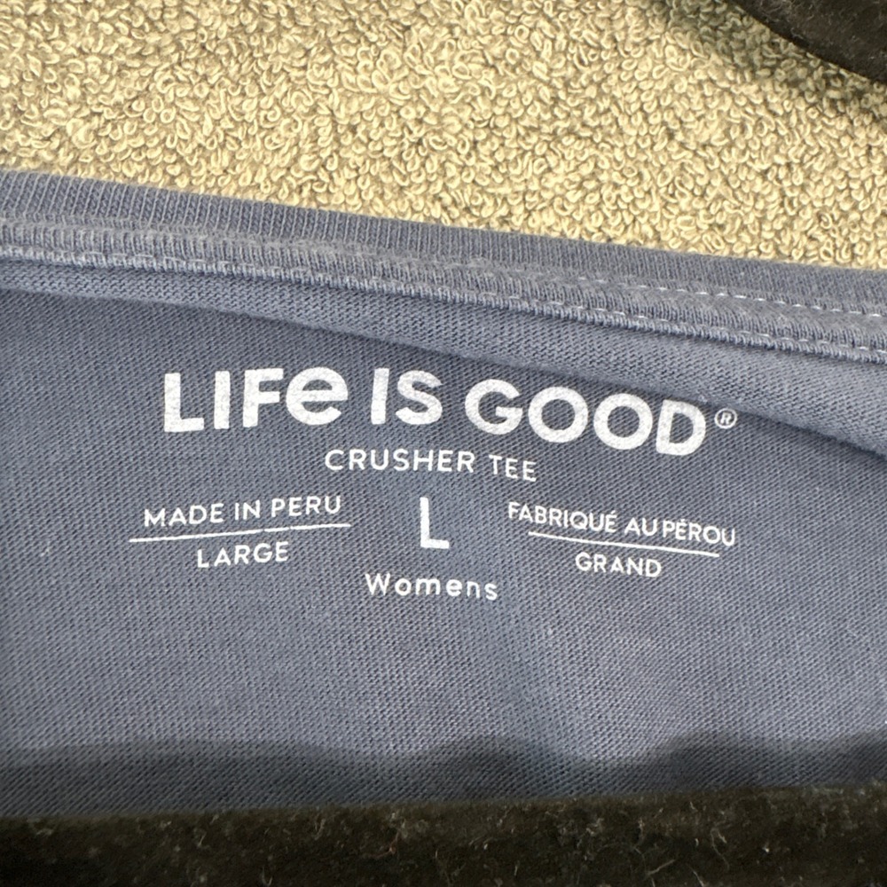 Life is Good Crusher Tee Womens Large Blue Poinsettia Mistletoe Holly V-Neck LS - Picture 4 of 7